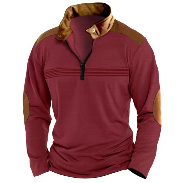 Men's Stitching Polo Shirt Long-sleeve Zipper Sports - Image 7