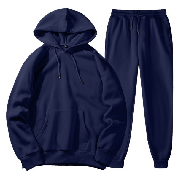 Men's Spring, Autumn And Winter Sports Casual Solid Color Coat Sweatshirt Trousers Suit - Image 9