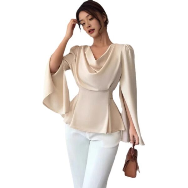 Women's Satin Flare Sleeve Waist Trimming Shirt - Image 4