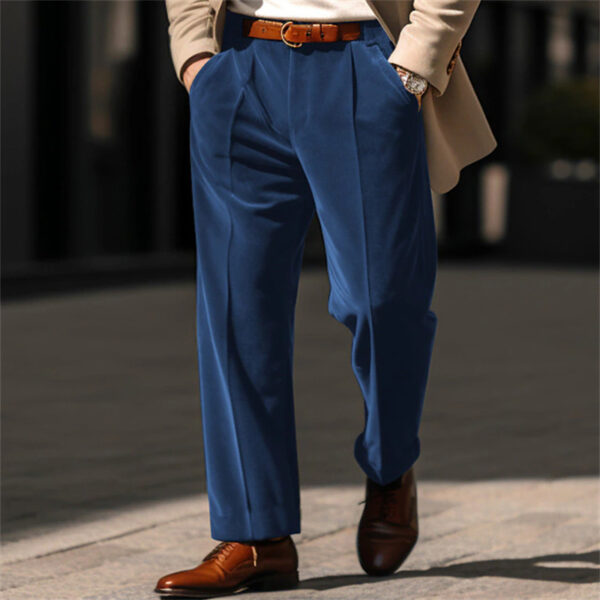 Men's Formal Velvet Front Pocket Straight Trousers - Image 6