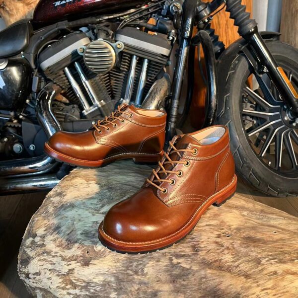 Retro GOOD YEAR Craft Black Motorcycle Handmade Boots - Image 5