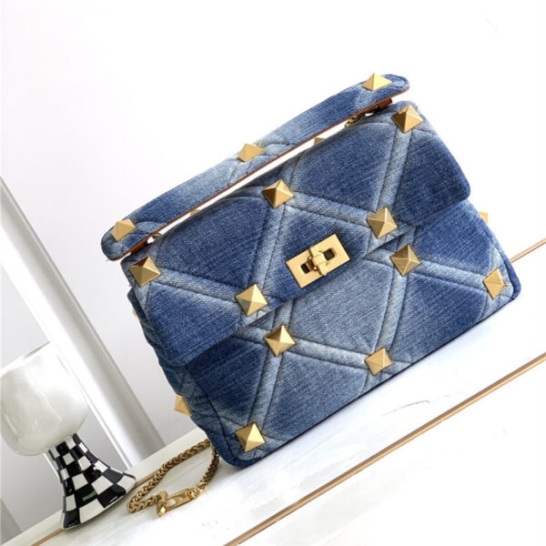 Denim With Cowhide Bag Large Rivet - Image 9