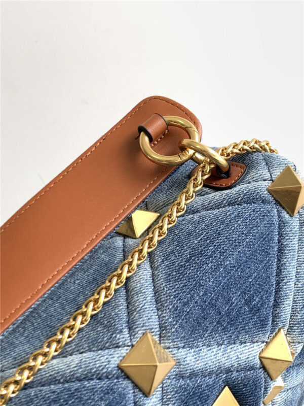 Denim With Cowhide Bag Large Rivet - Image 3