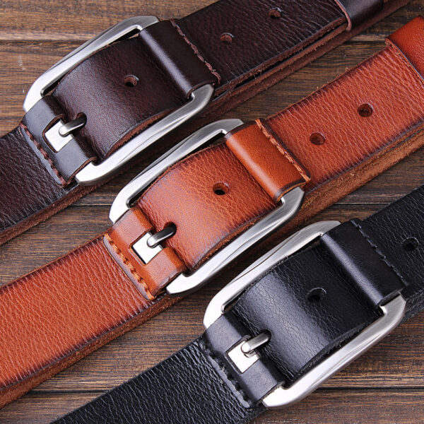 One Layer Single First Cowhide Men's Leather Belt Casual Pidai Pin Buckle - Image 3