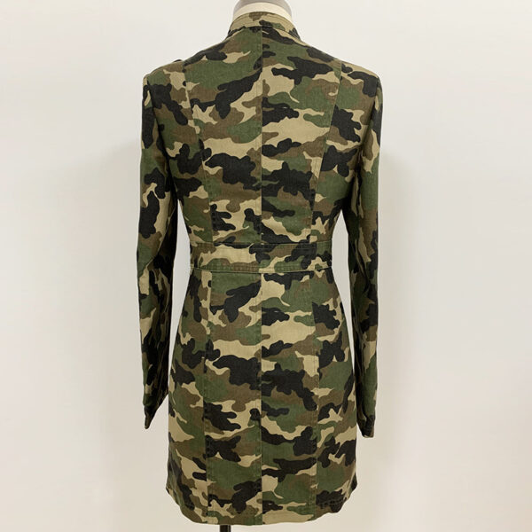 Epaulet Collar Camouflage Dress Gold Button Chain Shirt Skirt - Image 2