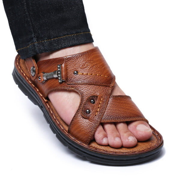 Large Size Sandals Men'S Leather Breathable Soft Leather Soft Sole Thick Bottom 37 Yards 45 Yards 46 Yards 47 Yards Beach Shoes Men - Image 2