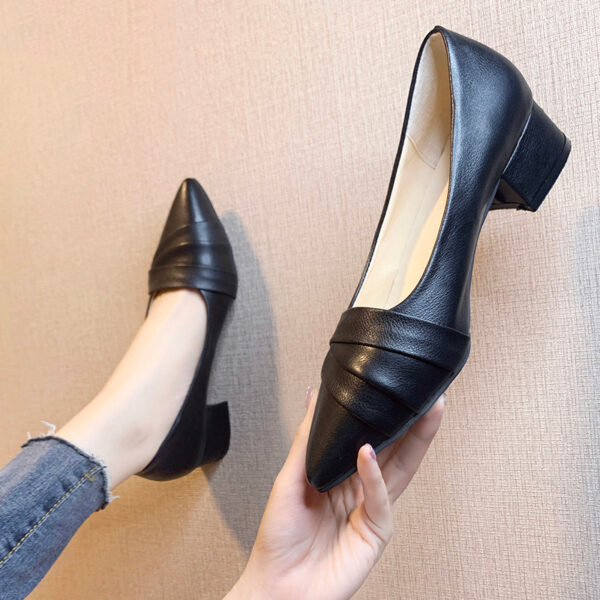 Business heel shoes, soft leather pointed mid-heel shoes, Mary Jane shoes, thick heel work shoes - Image 6