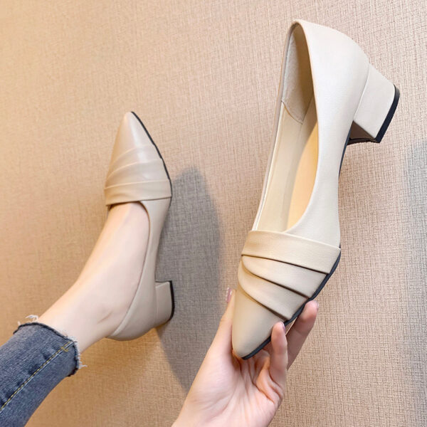 Business heel shoes, soft leather pointed mid-heel shoes, Mary Jane shoes, thick heel work shoes - Image 2