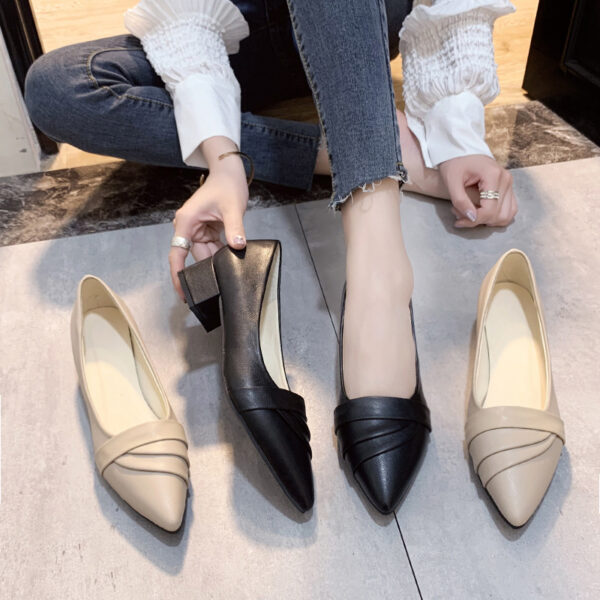 Business heel shoes, soft leather pointed mid-heel shoes, Mary Jane shoes, thick heel work shoes - Image 4