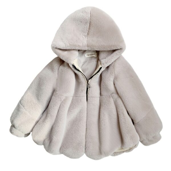 Girls' Personalized Hooded Imitation Fur Rabbit Fur Thickened Warm Coat - Image 6