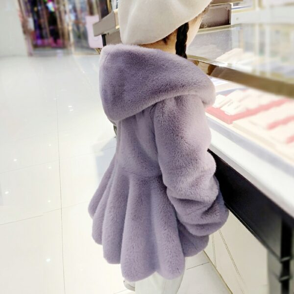 Girls' Personalized Hooded Imitation Fur Rabbit Fur Thickened Warm Coat - Image 4