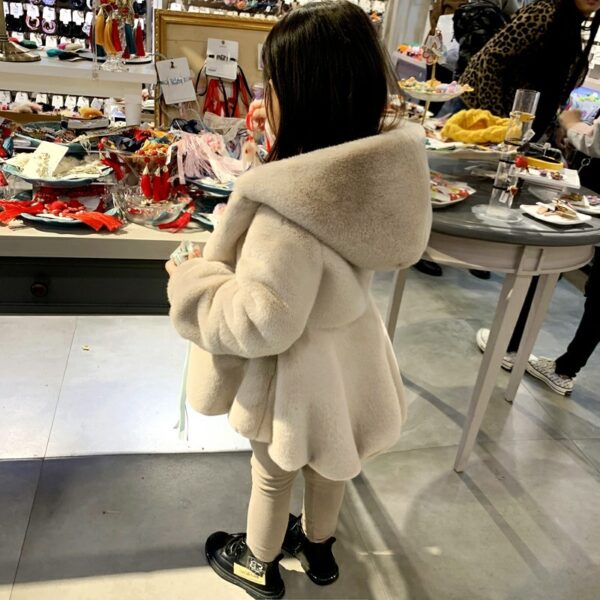 Girls' Personalized Hooded Imitation Fur Rabbit Fur Thickened Warm Coat - Image 10