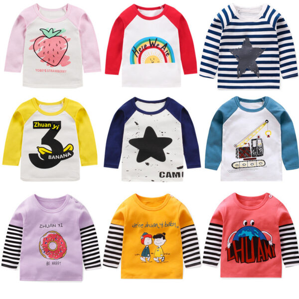 Children's Long Sleeve Casual Cartoon Round Neck Raglan Sleeves Top - Image 3