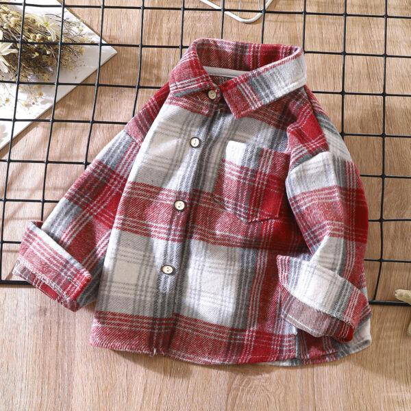 Children's Retro Color Matching Cardigan New Polo Collar Jacket - Image 7