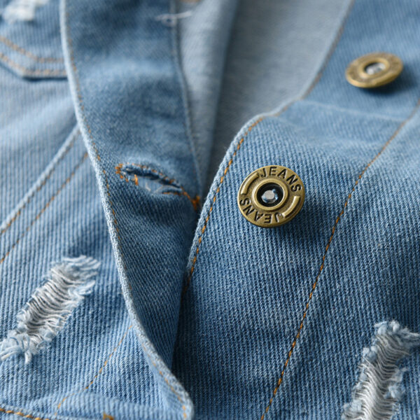 Distressed Cardigan Denim Short Long Sleeve Lapel Children's Wear - Image 3