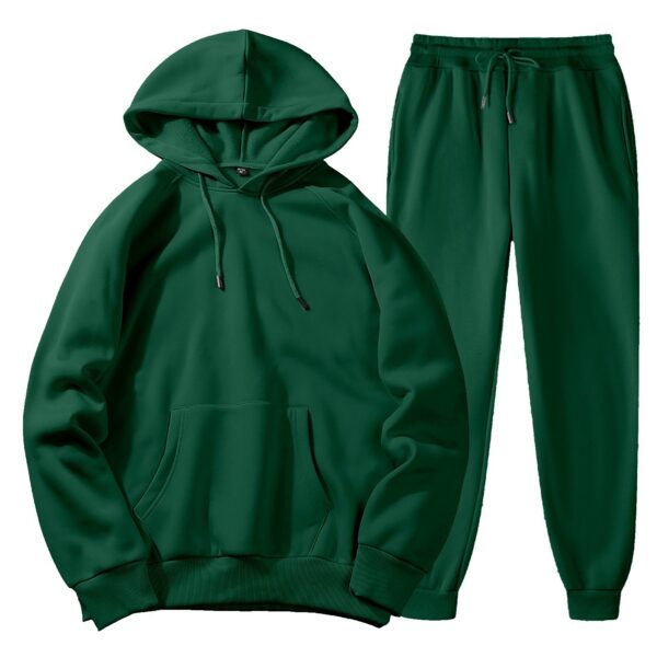 Men's Spring, Autumn And Winter Sports Casual Solid Color Coat Sweatshirt Trousers Suit - Image 2