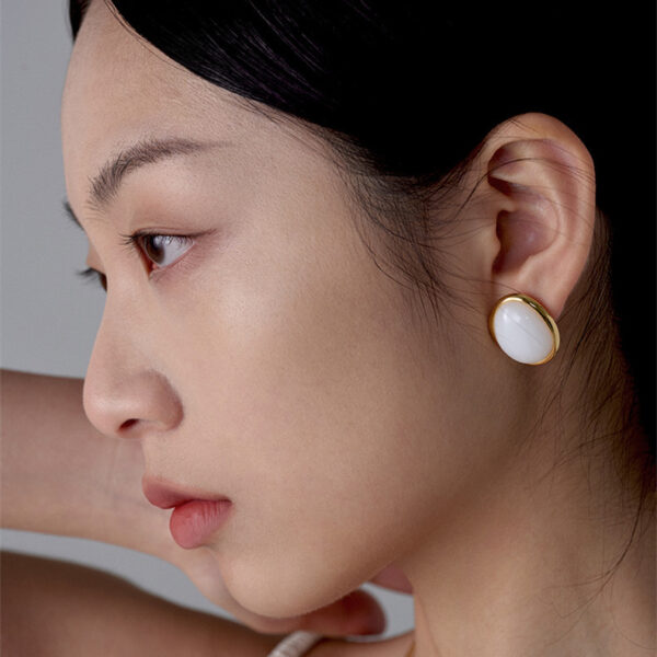 White Jade Tigereye Chinese Style Fashion Special-interest Design Ear Studs - Image 6