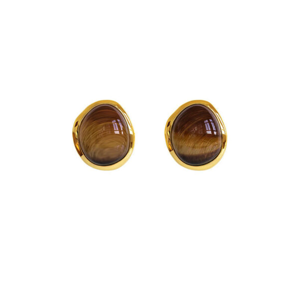 White Jade Tigereye Chinese Style Fashion Special-interest Design Ear Studs - Image 2