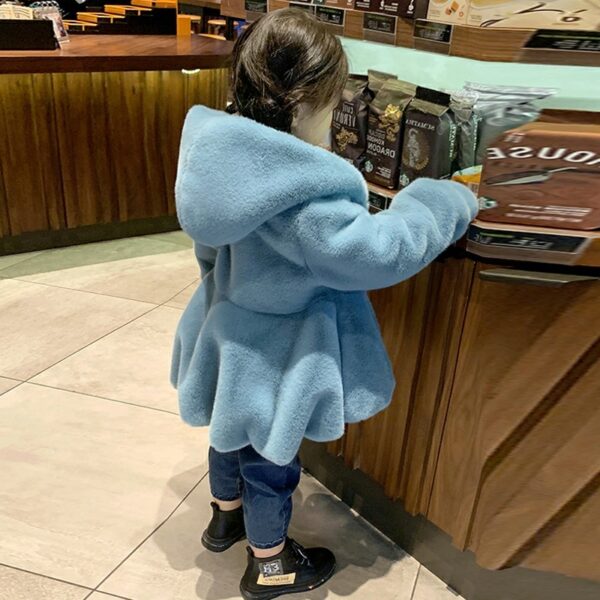 Girls' Personalized Hooded Imitation Fur Rabbit Fur Thickened Warm Coat - Image 3