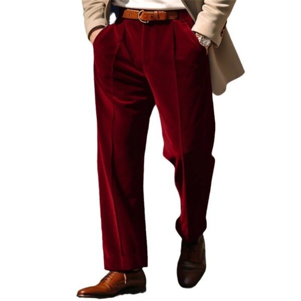 Men's Formal Velvet Front Pocket Straight Trousers - Image 9