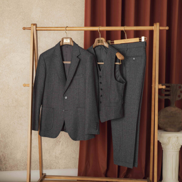 Autumn Winter Retro Herringbone Wool Slim Fit Men's Suits - Image 7