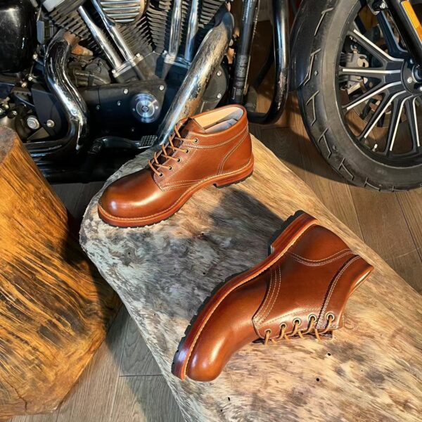 Retro GOOD YEAR Craft Black Motorcycle Handmade Boots - Image 2