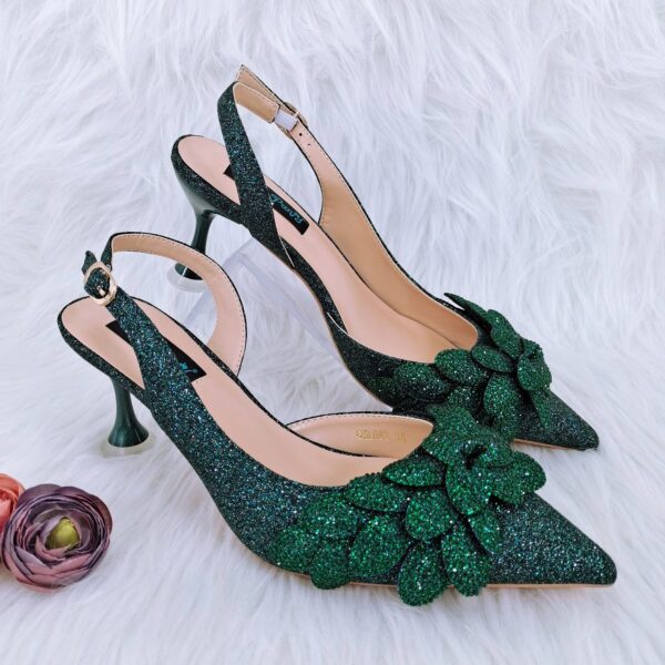 Cross-border Ladies Party Shoes Bag Set Handmade Leaf Decorative Wine Glass Heel - Image 3