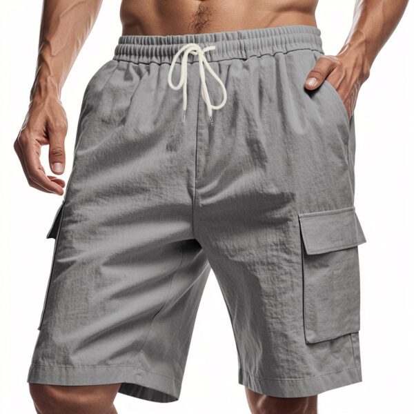 Loose Sports And Leisure Solid Color Linen Drawstring Shorts - Image 3