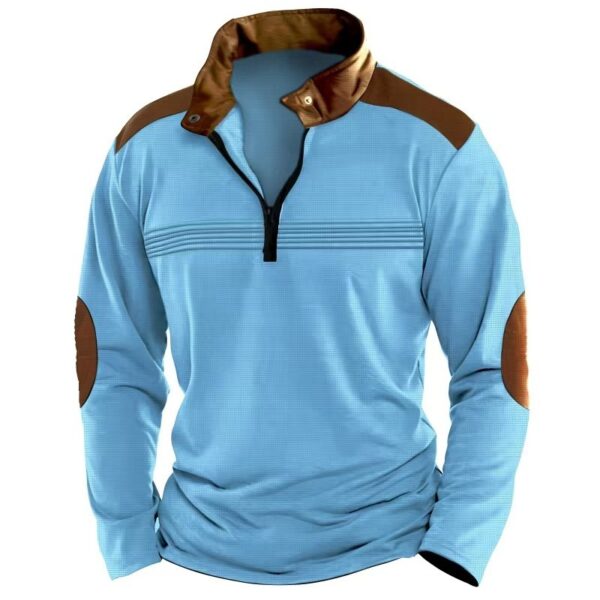 Men's Stitching Polo Shirt Long-sleeve Zipper Sports - Image 9