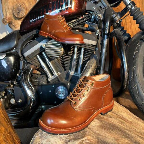 Retro GOOD YEAR Craft Black Motorcycle Handmade Boots - Image 3