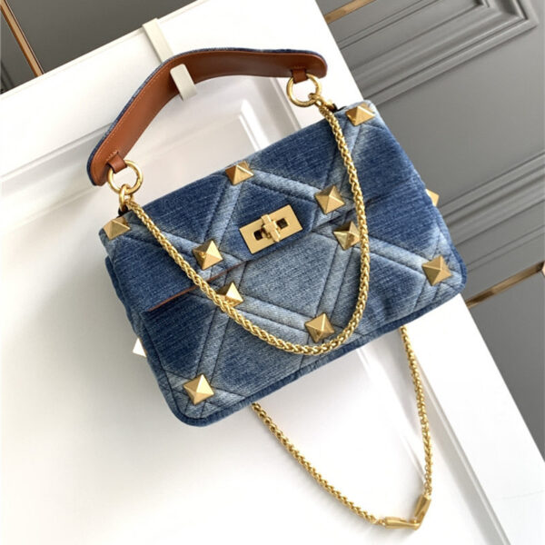 Denim With Cowhide Bag Large Rivet - Image 4