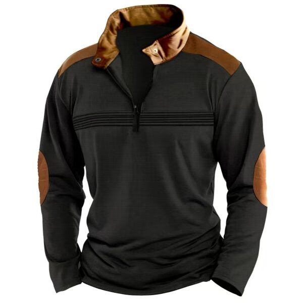 Men's Stitching Polo Shirt Long-sleeve Zipper Sports - Image 10