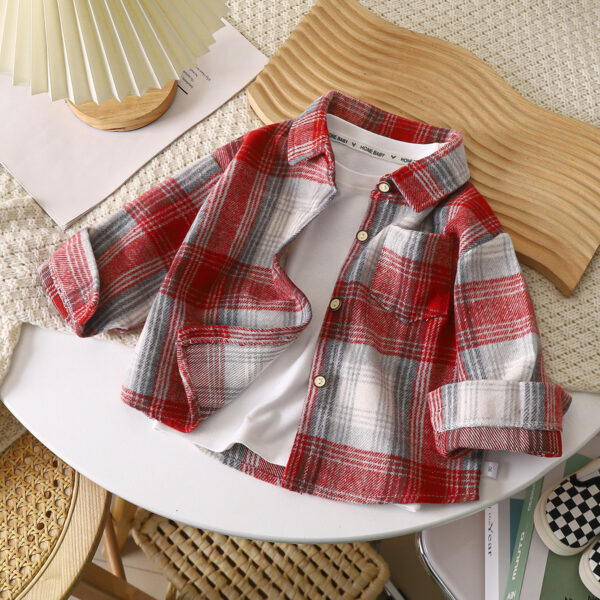 Children's Retro Color Matching Cardigan New Polo Collar Jacket - Image 8