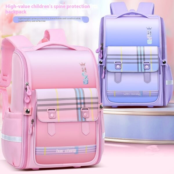 Plaid Schoolbag Grade Spine Protection Student Backpack