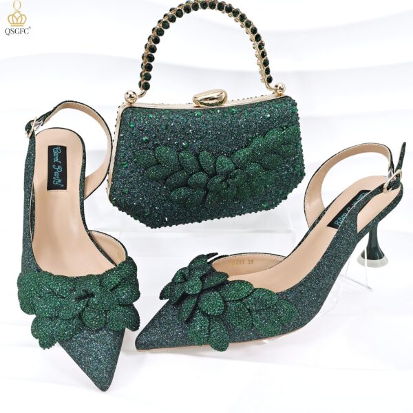 Cross-border Ladies Party Shoes Bag Set Handmade Leaf Decorative Wine Glass Heel - Image 9