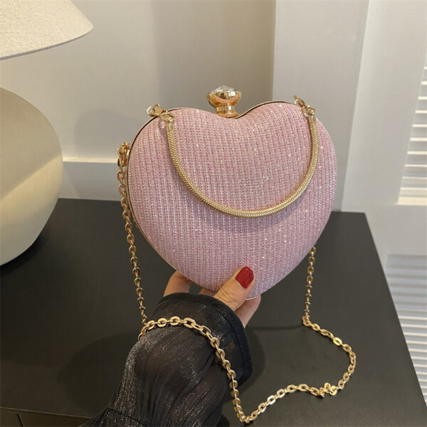 Evening Clutch Bag Women Bag Shiny Handbag Heart Shape Metal Clutches Bag Fashion Chain Shoulder Crossbody Bag Luxury Lady Purse Valentines Day Outfit - Image 4