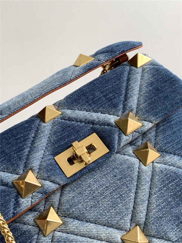 Denim With Cowhide Bag Large Rivet - Image 10