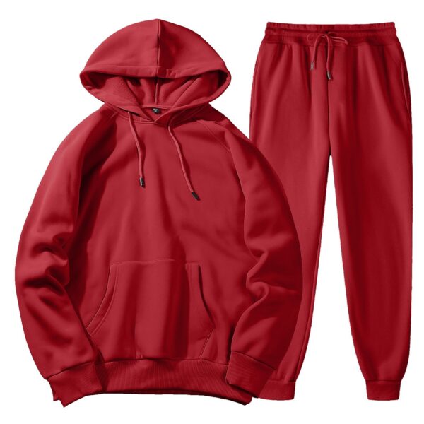 Men's Spring, Autumn And Winter Sports Casual Solid Color Coat Sweatshirt Trousers Suit - Image 7