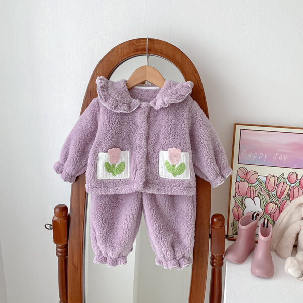 Girls' Autumn And Winter Thickened Velvet Home Clothes Warm Pajamas Set - Image 5