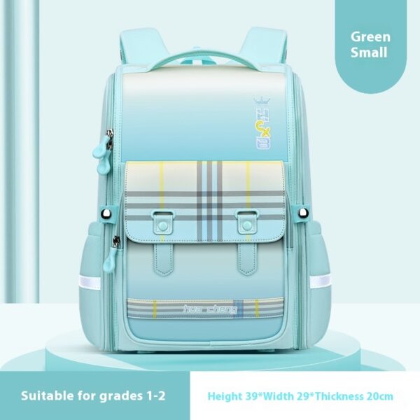 Plaid Schoolbag Grade Spine Protection Student Backpack - Image 3