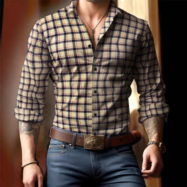 Breathable Volkswagen Casual Versatile Lattice Men's Long Sleeve Shirt - Image 9