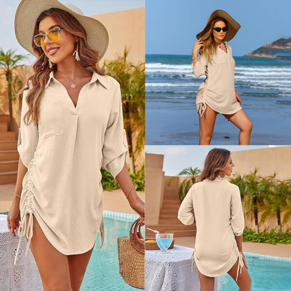 European And American Drawstring Blouse Collar Beach Jacket Head Bikini - Image 5