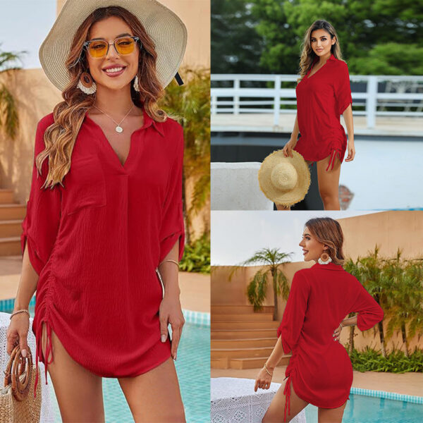 European And American Drawstring Blouse Collar Beach Jacket Head Bikini - Image 10