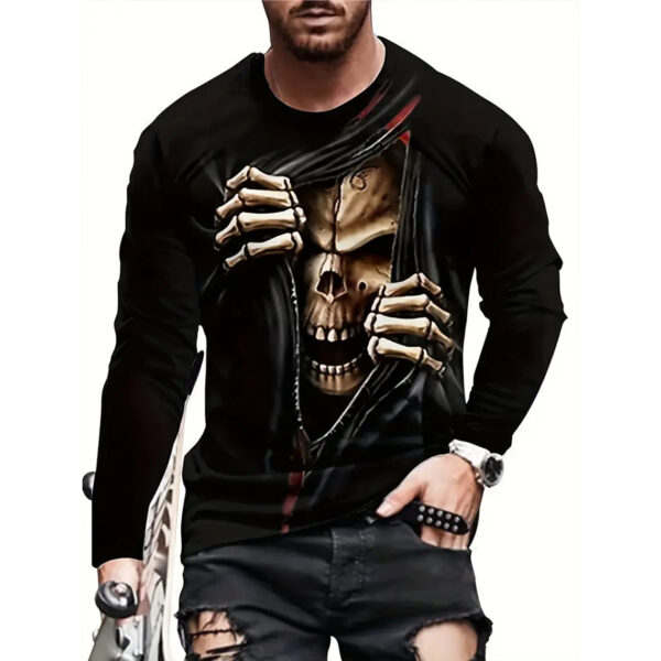 Retro Men's T-shirt 3D Printed Street Hip-hop Loose Crew Neck Casual Long Sleeve - Image 2