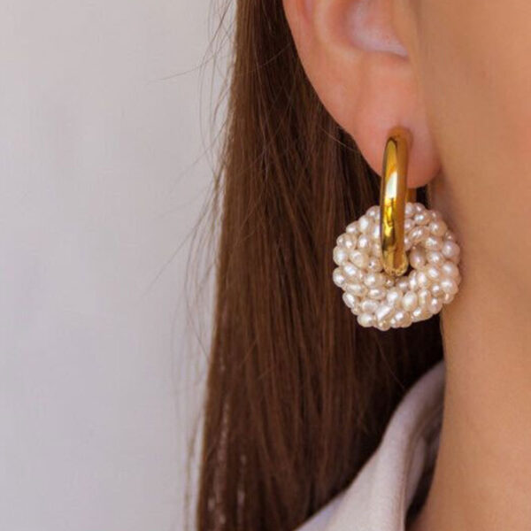 Ins Fashion Trend Simple Lady Hand-woven Pearl Earrings - Image 4