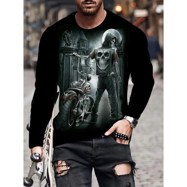 Retro Men's T-shirt 3D Printed Street Hip-hop Loose Crew Neck Casual Long Sleeve - Image 4