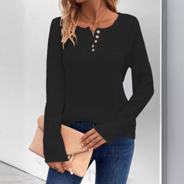 Women's Comfortable Long Sleeve Button Pullover Top - Image 2