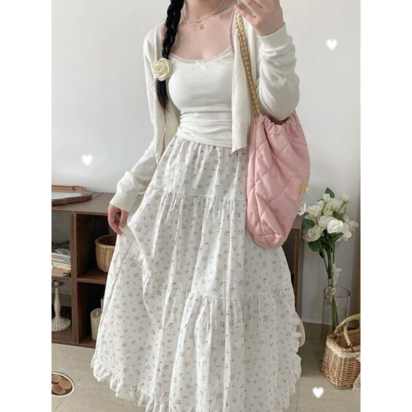 Age-reducing Wooden Ear Floral Niche Super Sweet Stitching Tiered-Ruffle Long Dress - Image 7