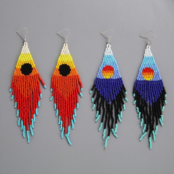 Europe And America Creative Sea Sunrise Landscape Tassel Earrings Female Ethnic Style Long Handmade Bead