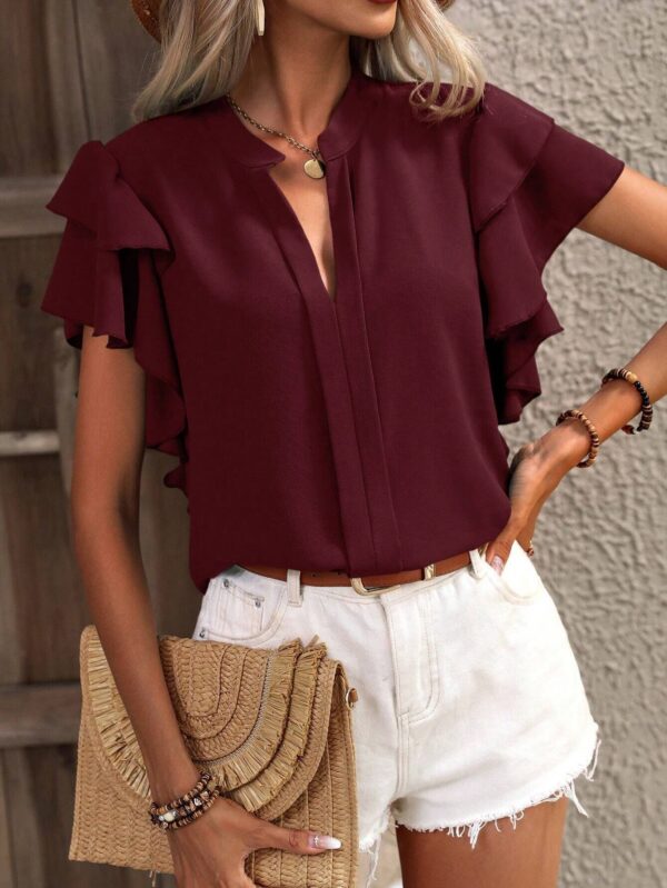 Casual Summer V-neck Solid Color Shirt Top - Image 7